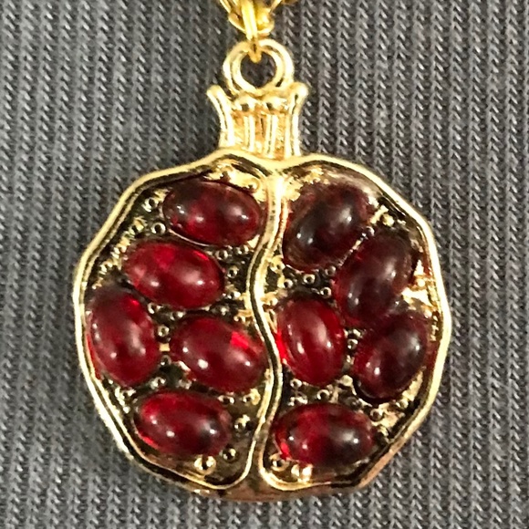 Persephone Greek Goddess Pomegranates and Seeds Handmade 2-Layer Gold Necklace - Picture 5 of 15